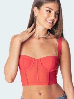 Red Edikted Teagen Mesh Corset Top